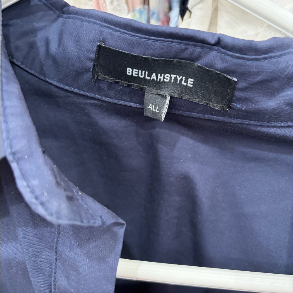 Blue Puff-Sleeve Ruffle Shirt Dress - Beulahstyle - Picture 7 of 7